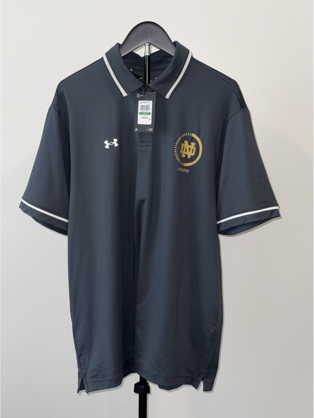 Under Armour Notre Dame Athletics Polo Shirt Gray LG Sample NWT Performance